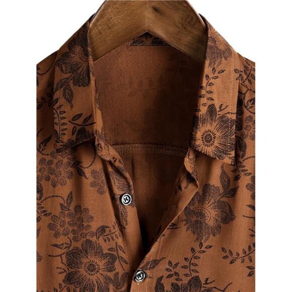 Mens Hawaiian Shirt Floral Button Up Short Sleeve Tropical Beach Vacation Top - Picture 3 of 7